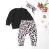 Ensembles de vêtements Costume trois pièces pour fille rose à manches longues Pull à lettres Pantalon à imprimé léopard BabyClothing