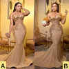 2022 Plus size Arabisch aso ebi gouden luxueuze zeemeermin prom jurken kristallen kralen veeravond formeel feest tweede receptie jurken jurken