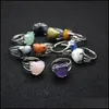 솔리테어 링 링 보석 보석 자연 스톤 심장 호랑이 눈 청록색 Lapis Quartz Amethyst Opal Crystal Finger for Women Drop Delivery 2021