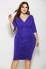 Plus size jurken vrouwen kleding elegant v nek jurk temperament elastiek elastiek geplooide mini pendelen bodycon jurkenplus