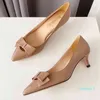 Sandals Pointed real leather shoes shallow mouth single suede sheepskin surface heel height 4.8cm bow thin versatile women's
