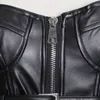 Lautaro y2k Black Faux Leather Crop Top Women Deque Square Long Sleeve Sheipper Jacket Jacket Sexy Backless Fashion 5XL 6XL L220801
