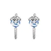 Hoop Huggie Aankomst Blue Pansy Flower Earring 925 Sterling zilveren oorbellen voor vrouwelijke sieraden Weddingoor Brincos Pendienteshoop ODET22