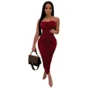 Women midi casual dresses summer clothes sexy club off shoulder elegant slash neck chest wrap solid color sheath column pleated holiday party wear beachwear 02141