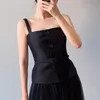 VGH zwarte sjerpen slanke vesten voor vrouwen vierkante kraag mouwloze rechte massieve sexy camis vrouwelijke zomer mode kleding 220325