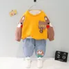 2022 Весна осенняя детская мальчик 2PCS Set Set Cartoon Letter Cottle Whotshirts Вышитые джинсы брюки Baby Boy Компта