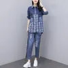 Dwuczęściowe spodnie damskie sprężyste odzież dla kobiet set i dżinsowe strój Kobieta 4xl luźne garnitury Lady Denim 2pcs E286Women's