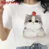 kawaii 고양이 탑 티 여성 그래픽 여성하라 주쿠 텀블러 화이트 티셔츠 그런지 플러스 사이즈