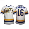 Mitness Hanson Brothers Charlestown Hockey Jersey # 16 Jack # 17 Steve # 18 Jeff 7 Slapshot Movie Jerseys Blauw Wit