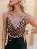 Sexy v neck sleeveless satin leopard shirt Women summer backless casual top female Fashion silk ladies camis tank top 220527
