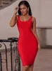 Bandage Dress Red Summer Women's Midi Dress Bodycon Elegant Sexy High Quality Yellow Pink White Evening Party Dress Club 220516