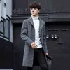 Herr ull blandar hösten lång kappa män koreansk mode smal enstaka bröstkrok manlig high street casual ytterkläder plus storlek t220810