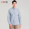 100％純粋な綿の到着の縞模様の格子縞のシャツビジネスカジュアルな高品質のロングスリーブ男性ボタンアップクロス220324