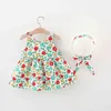 Pieza para bebés ropa de verano para niños pequeños vestidos coreanos lindos arco rojo de playa floral J220519