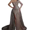 Sexy Lace Mermaid Evening Dresses One Shoulder Side Split African Dubai Sequined Beads Prom Formal Party Gowns