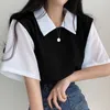 Yasuk Summer Fashion Woman Casual Tshirts Pullover Women Women Slim Loose Tees Top Fake Two Piece Suit Allmatch Student fofo 220527