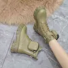 Nowe kobiety z grubymi buty skórzane buty swobodny moda koronkowa wysoka nylonowa torebka obcasy botki 220815