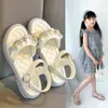 Solid Exquisite Princess Shoes Children 2022 New Summer Ruffles Rhinestones Girls Kids Fashion Sandals for Party Weddings Shows G220418