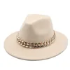 قبعات فيدورا للنساء رجال واسعة حافة السلسلة الذهبية سميكة القبعة قبعة الجاز شتاء الخريف بنما الحمر