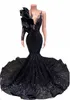 Błyszczące czarno -białe seksowne sukienki na bal matarnie v dekolt iluzja cekinowa cekinowa cekiny z długim rękawem Formalne sukienki imprezowe plus size wieczorowe suknie 403
