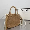 High quality 2022 new fashion straw bags Pearl chain portable bucket bags foreign style messenger rattan large capacity handbags cabbage basket holiday seaside g