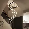 Stair Chandelier Lamp Apartment Duplex Building Large Chandelier Modern Minimalist Tomt Living Room Villa Ring långa ljuskronor