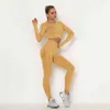 Women Seamless Yoga Set Sports Suit Tracksuits Long Sleeve Crop Top And High Waist Pants Workout Clothing set J220706
