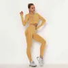 Conjunto de yoga sin costuras para mujer Traje deportivo Chándales Top corto de manga larga y pantalones de cintura alta Conjunto de ropa de entrenamiento J220706