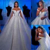 Bling Sparkly A-Linie Hochzeitskleid 2022 Pailletten Schulterfrei mit kurzen Ärmeln Vestido Appliqus Brautkleider