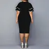 Plus Size Dresses Midi Women Short Sleeve Floral Print Slim Bodycon Pencil Dress Ladies Work Wear Office Party