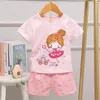 Pijama de verão conjunto para meninas estas de dormir roupas crianças manga curta algodão sono sono infantil pm pijama junior 220507