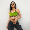 Frauen Sexy Crop Top Damen T Shirts Sommer Strappy Weste Grün Samt Solide Bh Weibliche Kurze T-shirt