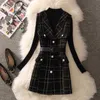 Vrouwen Jurk Mouwloze Mode Chic Korea Stijl Strepen Winter Lente 2021 Korte Jurk Riem Sjerpen Elegante Korte Vest Jurken L220725