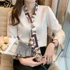 H Han Queen Spring Chiffon Simple Office Lady Camicetta Camicia femminile Bow Top manica lunga Casual coreano OL Camicette larghe Donna 220810
