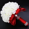 Fleurs de mariage Blanc Satin Romantique Mariage Bouquet Bridesmaid Decoration Foam Rose Bridal