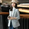 Women's Jackets Women 2022 Fashion Texture Double Breasted Tweed Woven Blazer Coat Vintage Long Sleeve Pocket Female Outerwear Chic Jacket V