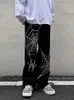 Grunge Punk Spider Print Print Black Women S calças góticas de streetwear de tamanho grande as calças de perna larga dos anos 90