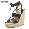 Sandaler Eilyken Serpentine Högkvalitativa Solid Wedges Plattform Sandaler Peep Toe Lace Up Fashion Casual Kvinnor Sandaler Storlek 35 42 220318