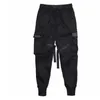 Men Ribbons Color Block Black Pocket Cargo Pants Black Harem Joggers Harajuku Sweatpant Hip Hop Trousers Asian size S-3XL