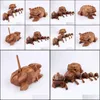 Thailand Lucky Frog With Drum Stick Traditional Craft Home Office Decor Wooden Art Figurines Miniatures Drop Delivery Decorative
