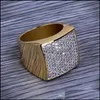 Anillos de banda Joyería Iced Out For Men Diseñador de lujo para hombre Bling Diamond Square Anillo de oro Cobre Zircon 18K Plateado Compromiso de boda Drop Del