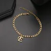 316L Stainless Steel Bracelet Curb Cuban Link Gold Color Chain Letters A-Z Fashion Bracelets for Men Women Basic Punk