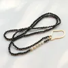 Catene Lii Ji Spinello nero Perla d'acqua dolce Argento sterling 925 Placcato cerchio geometrico 18 carati Collana lunga delicata 65 cm Pietra naturale Catene