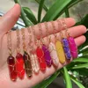 Natural Stone Pendant Gold Wire Wrap Crystal Necklace Hexagonal Bullet Amethysts Pink Quartz Pendulum Chakra Healing Jewelry