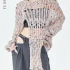 Yedinas Streetwear Hollow Out Irregular Knitted Top Korean Style Pullover Sweater See Through Ladies Jumper Y2k Split Autumn 220817