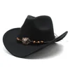 Berets Winter Fedora Hat for Womem Men Wool Blend Western Cowboy Wide Brim Cowgirl Jazz Sombrero Cap skórzane bandberetki