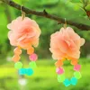 Rosa Stoff Blumen Ohrringe für Frauen Boho bunte Perlen Anhänger baumeln Ohrringe Korea Schmuck trendige Brincos