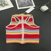 2022 women summer knit tee designer top with stripe letter pattern female milan runway designer crop tops skim cotton t-shirt clothing multicolor pullovers sweater