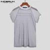 Inderun męskie seksowne wypoczynek Krótki mężczyzna Lit Perspective Casual Okrągła szyja Krótki rękaw Tshirt S5XL 7 220629