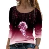 Mulheres moda t-shirt tamanho manga comprida o-pescoço impressa camisas outono inverno casual tops mais tamanho 220402